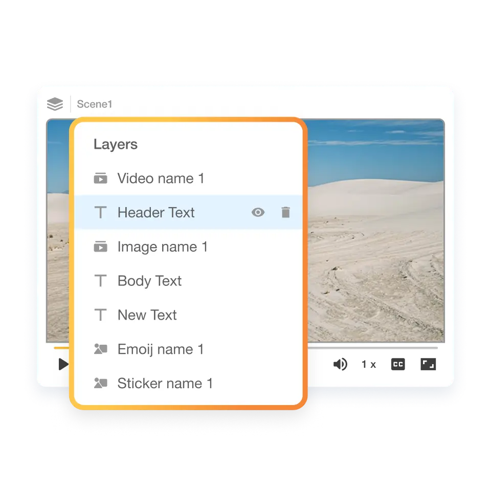 Scene layering tool in Visla to organize and arrange moving text in video.